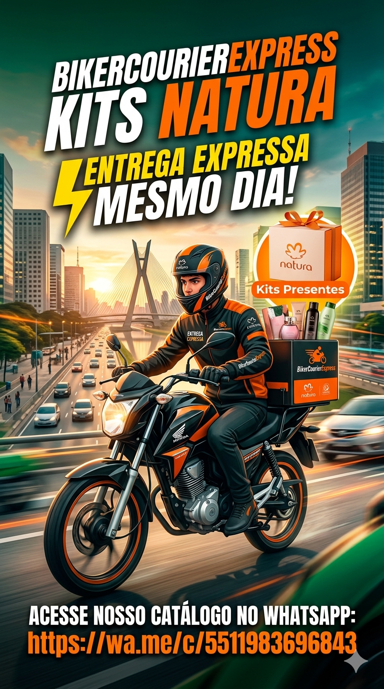 Motoboy BikerCourierExpress realizando entrega expressa de kits Natura